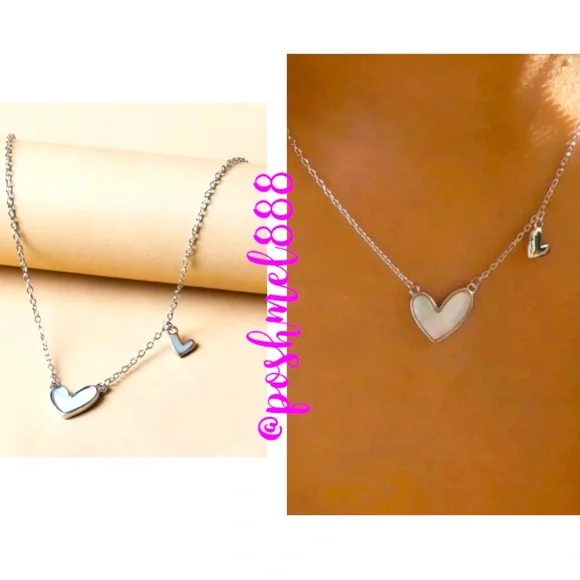 Ultra Dainty Delicate Valentine Enamel Hearts💕Necklace White & Silver - Picture 2 of 5